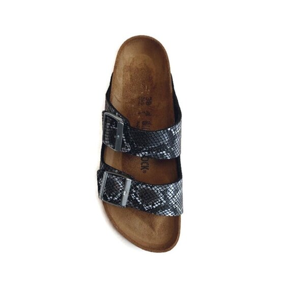 Birkenstock Arizona Sandals Mens 5 - 5.5 Womens 7 - 7.5 Black Python Narrow Cork - Picture 3 of 9